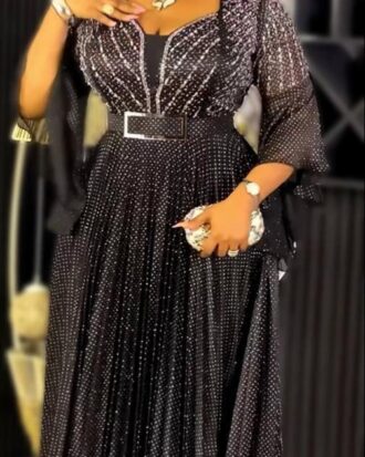 Golden Majesty Black Beaded Evening Gown