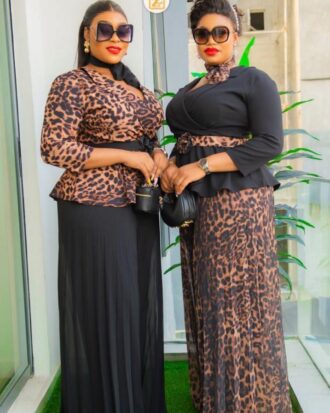 Ebony Charm Two-Piece Set – Brown Top & Black Flowing Skirt